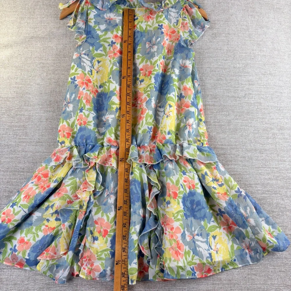 Ralph Lauren Girls Blue Floral Chiffon Ruffle Dress Size 12 373177008 Dainty